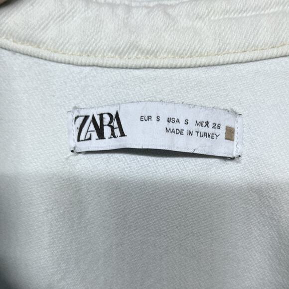 ZARA Top Women Small Blue Jeans Oversized Denim Blouse Button Distressed 2573 - Picture 4 of 7